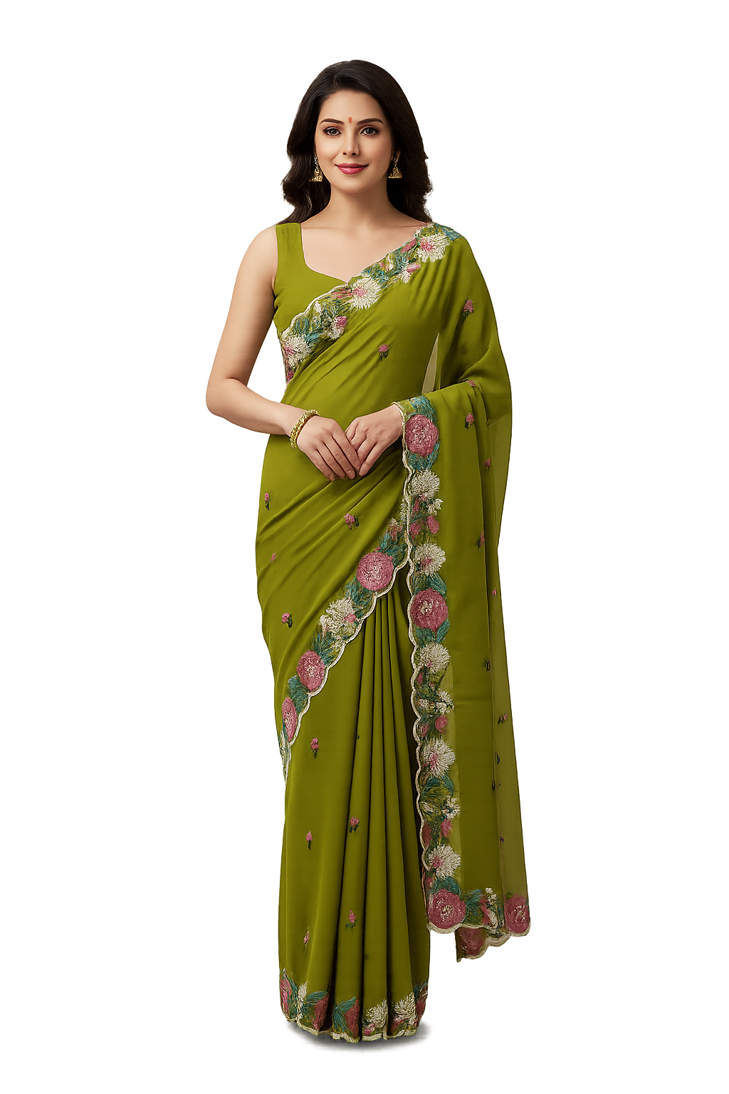 Elegant in olive-green saree